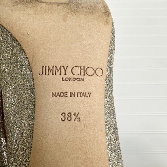 Jimmy Choo Isabel Champagne Glitter Peep Toe Pumps 38.5 Bridal Wedding Heel - Picture 5 of 12